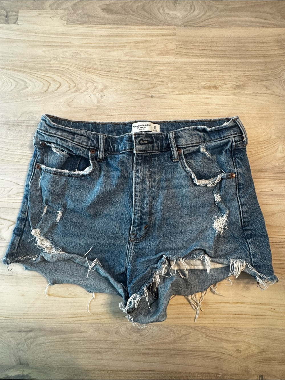 Abercrombie & Fitch Distressed Denim Shorts - Dark Blue